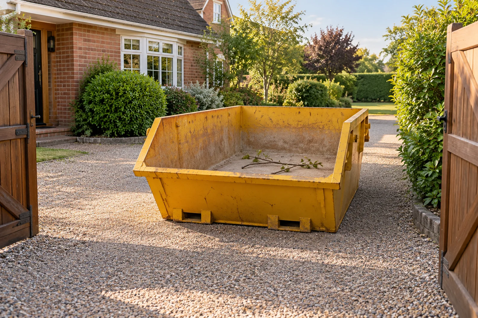 Garden-project skip with a level load and clear entrance