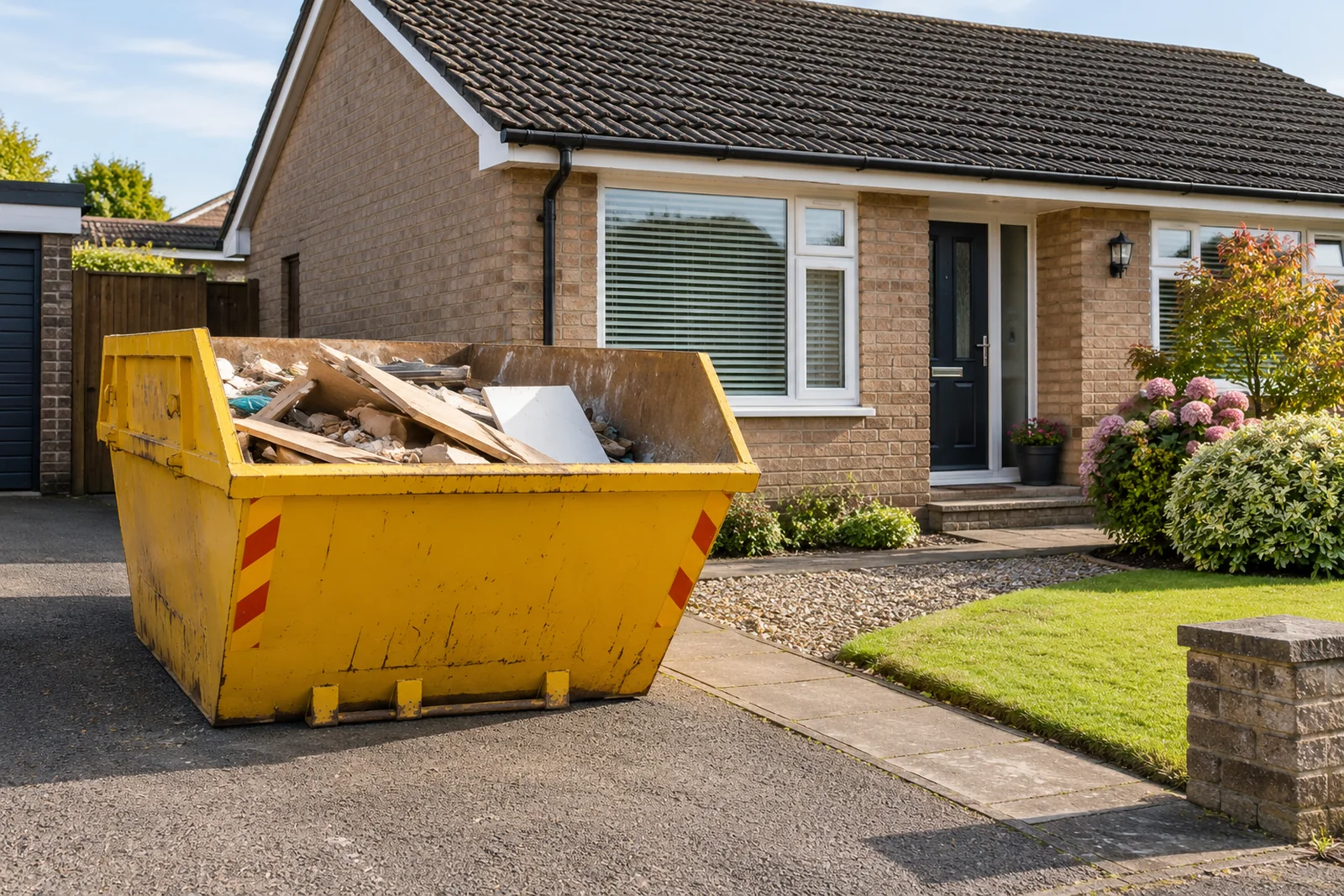 Yellow skip on a clear private driveway