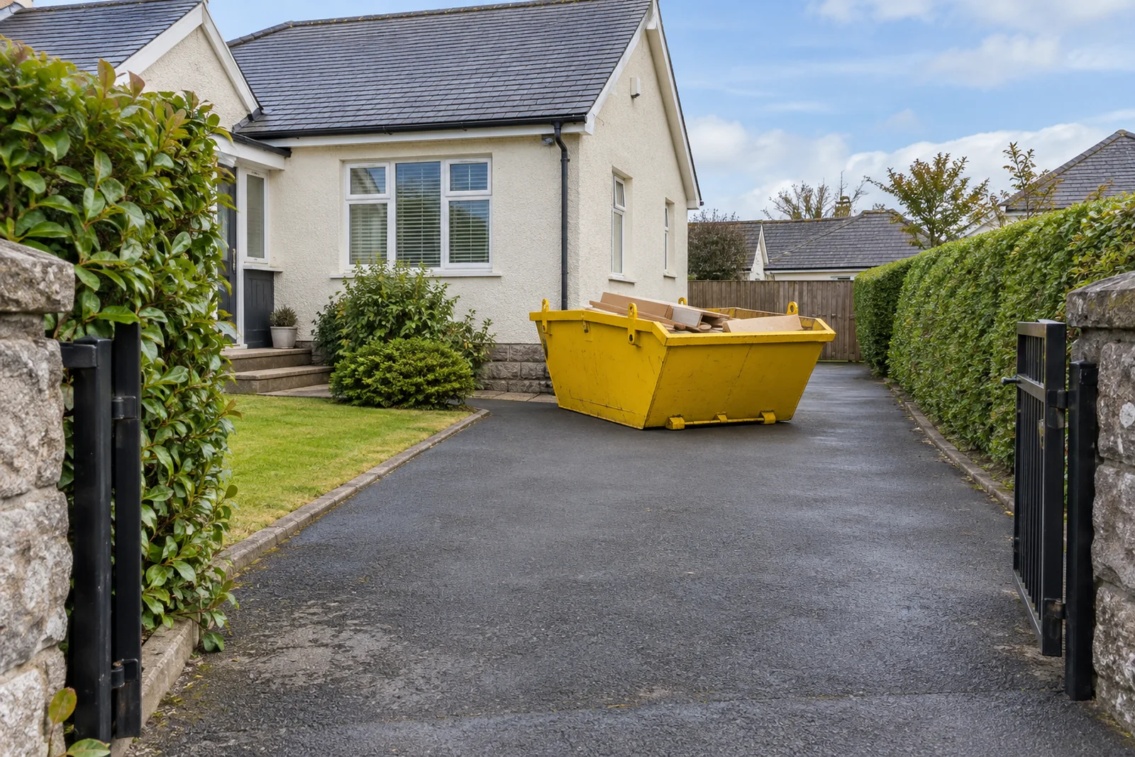 Loaded skip with an open approach for the collection vehicle