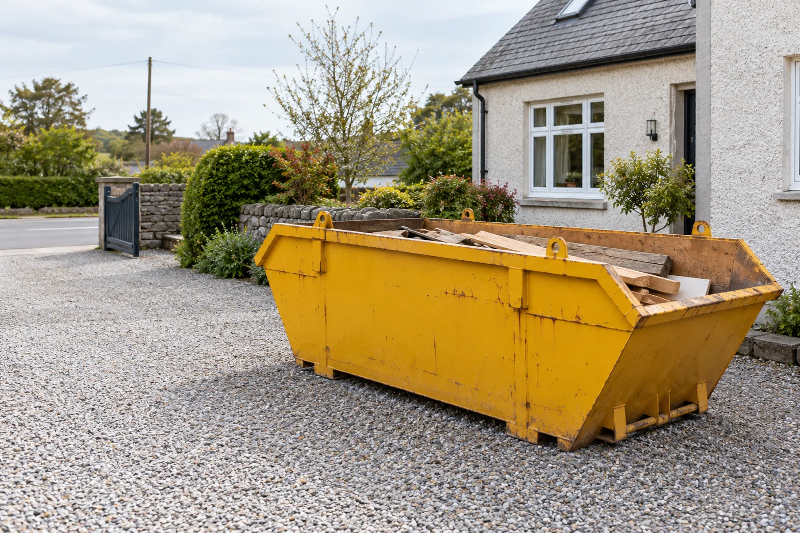 Skip filled below its rim with access left clear for lifting