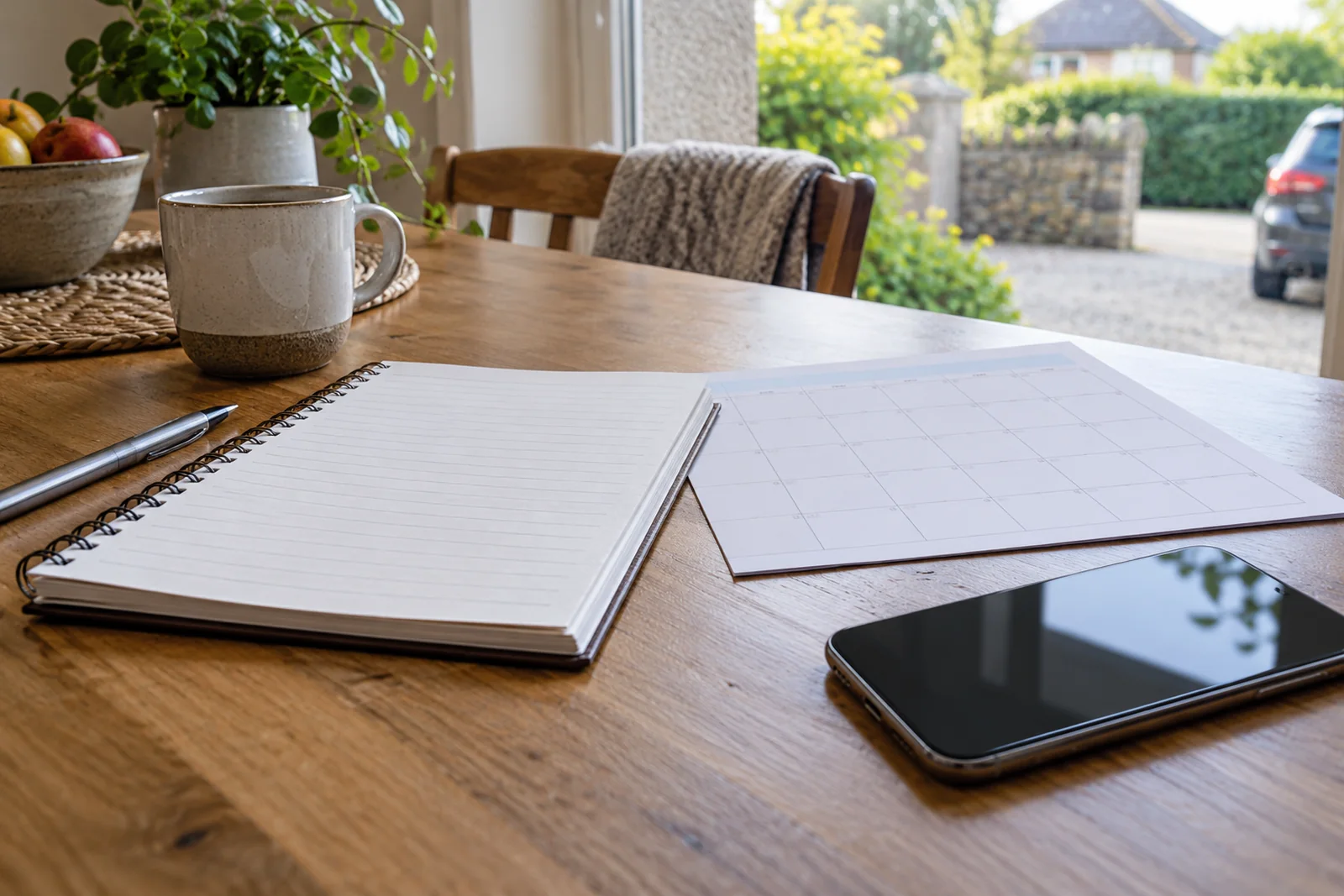 Phone and plain booking notes on a table