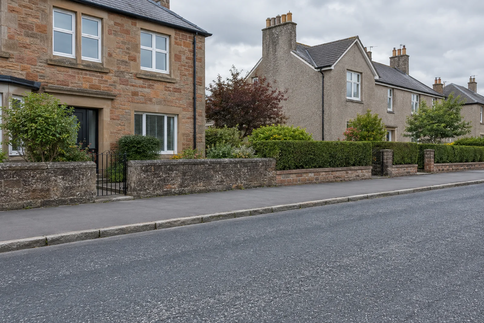 Residential pavement and kerb beside a possible skip delivery location