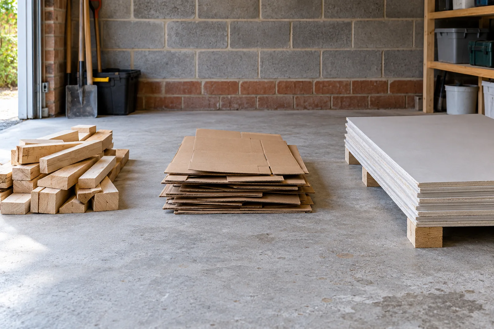 Wood cardboard and plasterboard kept in separate groups